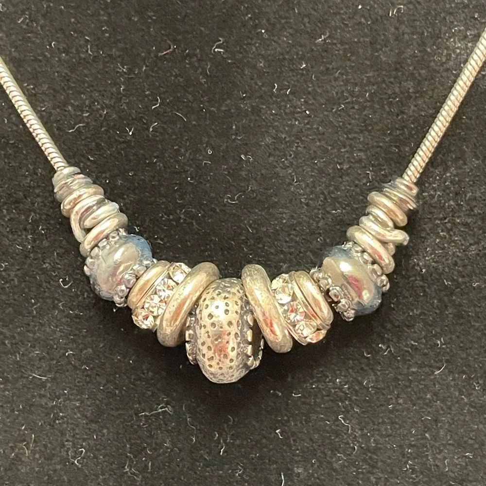 Chico’s Silver Tone Necklace with Beaded and Rhinestone Accents